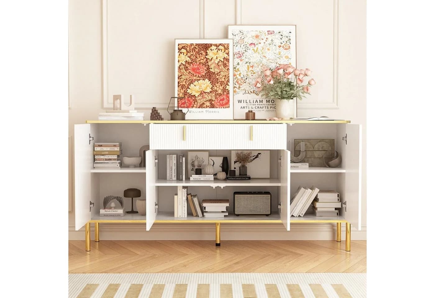 FUFU&GAGA Sideboard Weiß Schwarz 4 Türen 1 Schublade - Bild 3