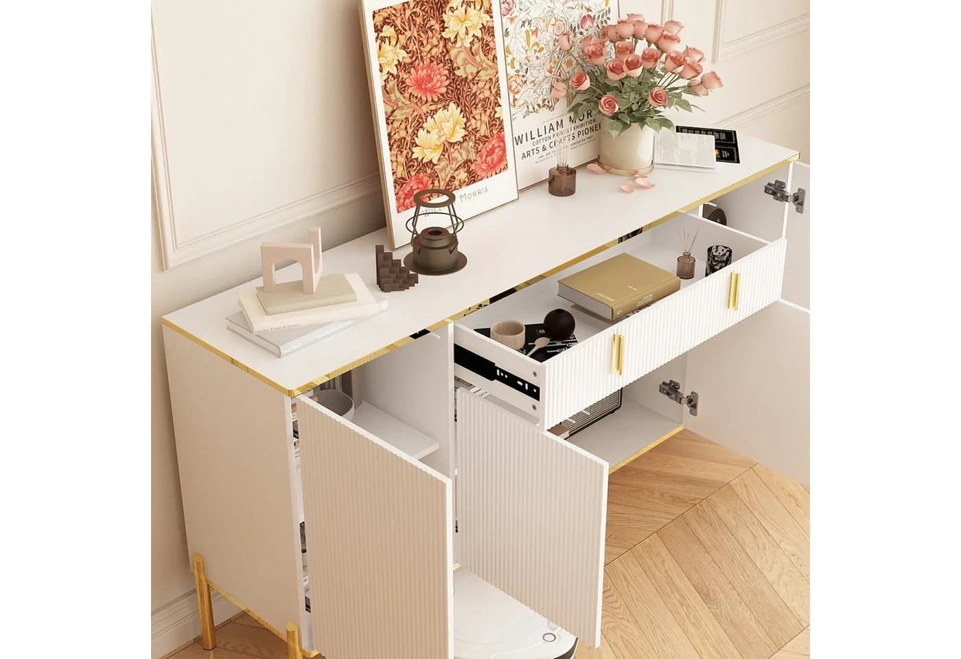 FUFU&GAGA Sideboard Weiß Schwarz 4 Türen 1 Schublade - Bild 4