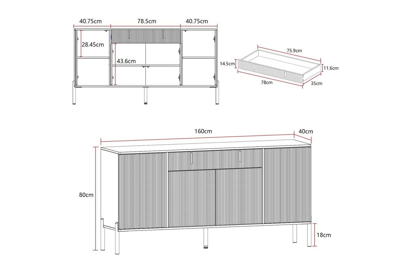 FUFU&GAGA Sideboard Weiß Schwarz 4 Türen 1 Schublade - Bild 5