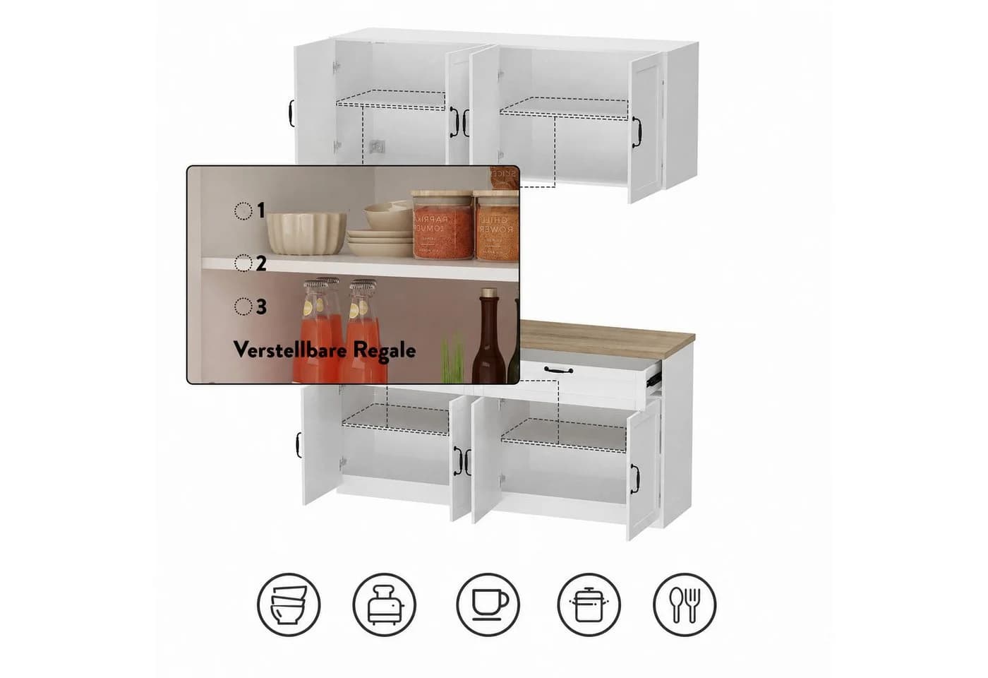 FUFU&GAGA Küchenbuffet 160cm Weiß Modern mit Schubladen - Bild 4