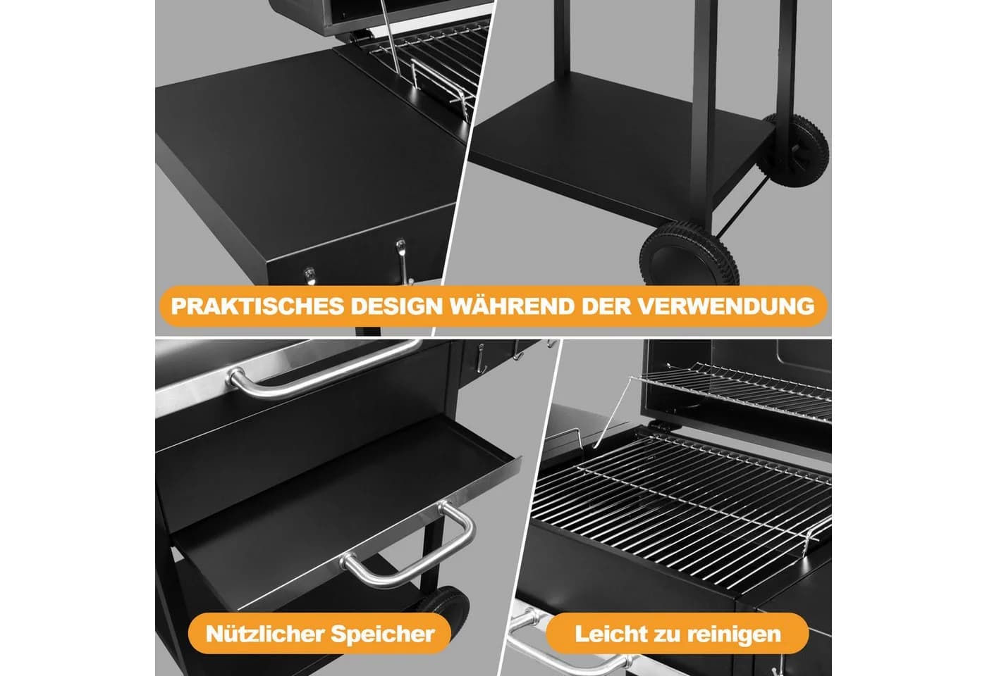 SunJas Holzkohlegrill XXL Grillwagen mit Deckel und Seitentisch - Bild 4