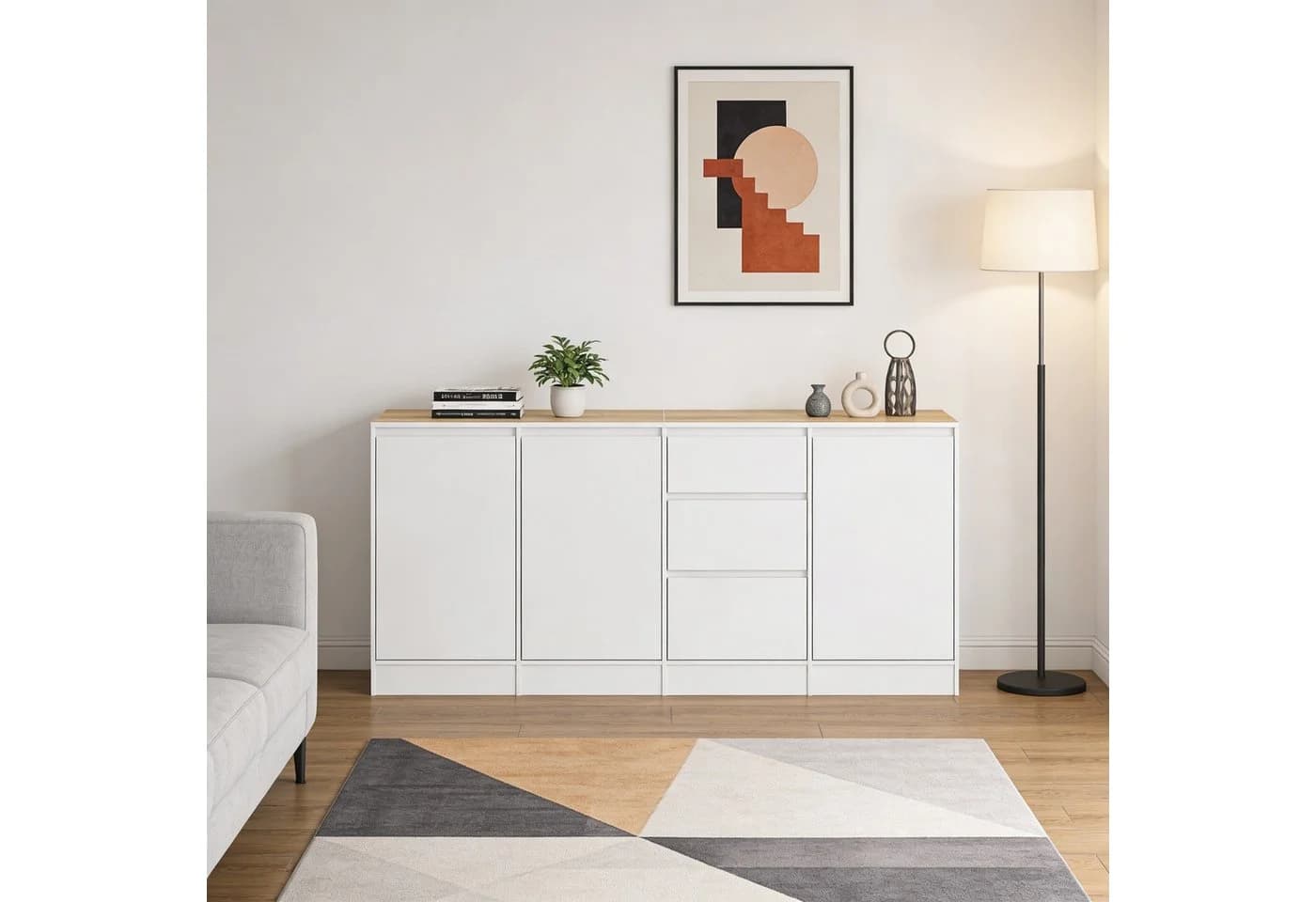 FUFU&GAGA Sideboard 3-Türiges 3-Schubladen Sideboard Weiß MDF - Bild 2