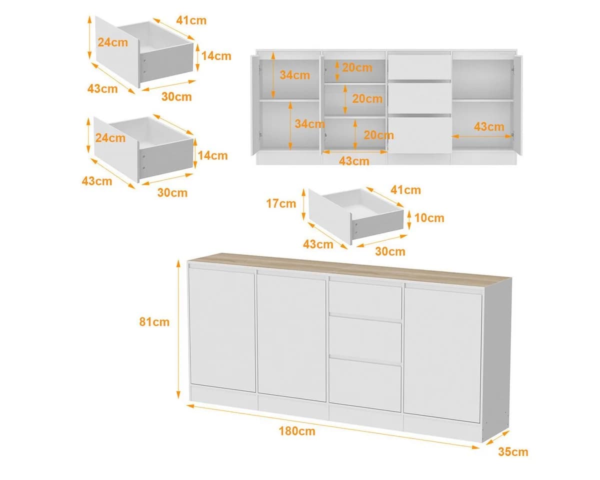 FUFU&GAGA Sideboard 3-Türiges 3-Schubladen Sideboard Weiß MDF - Bild 4
