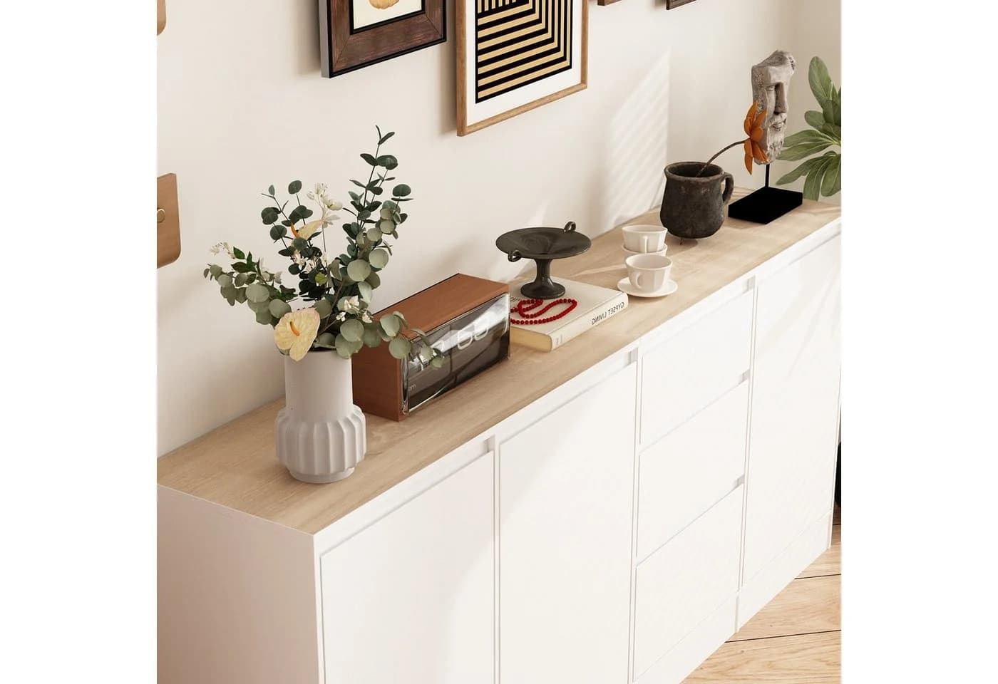 FUFU&GAGA Sideboard 3-Türiges 3-Schubladen Sideboard Weiß MDF - Bild 5