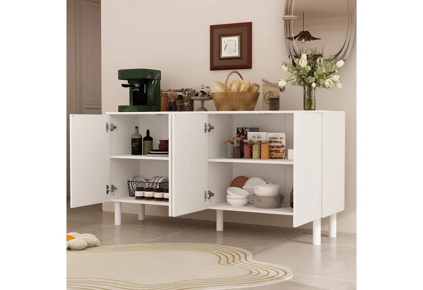 FUFU&GAGA Sideboard Weiß mit 5 Massivholzbeinen - Bild 3
