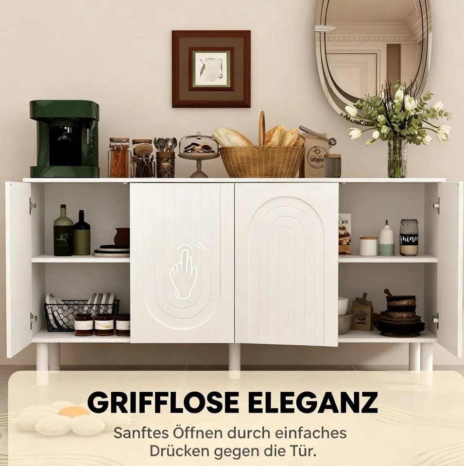 FUFU&GAGA Sideboard Weiß mit 5 Massivholzbeinen - Bild 4