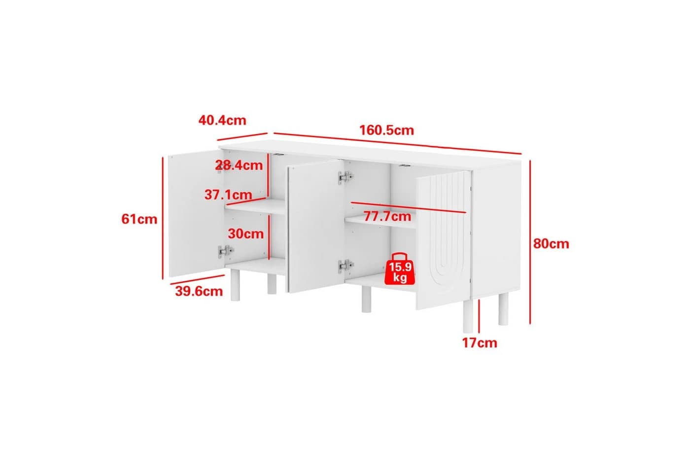 FUFU&GAGA Sideboard Weiß mit 5 Massivholzbeinen - Bild 5