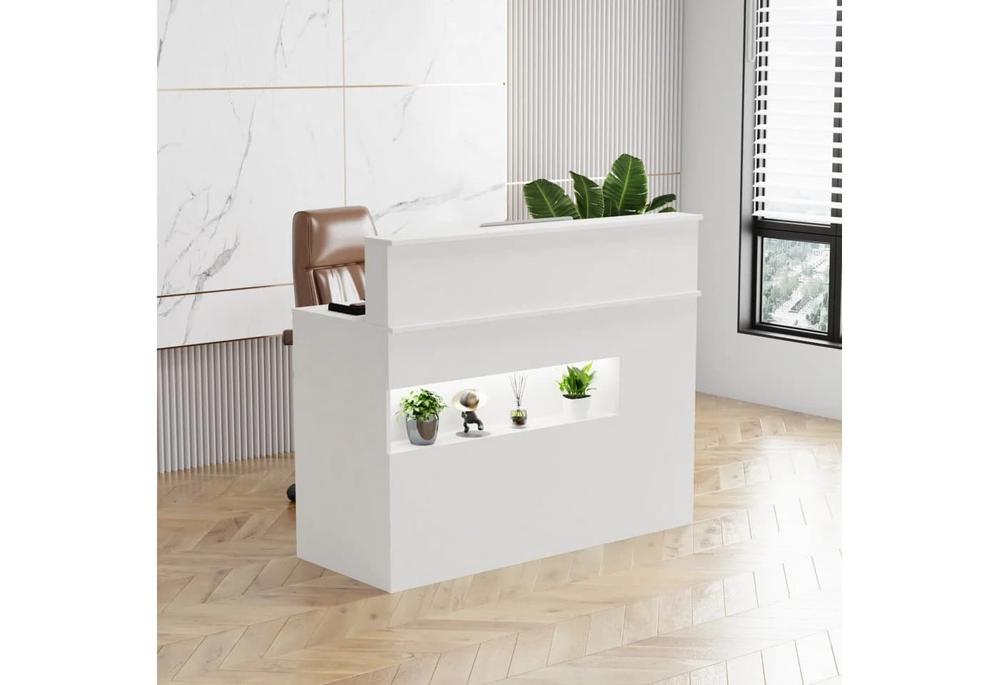 FUFU&GAGA Empfangstheke mit LED-Beleuchtung Weiß MDF