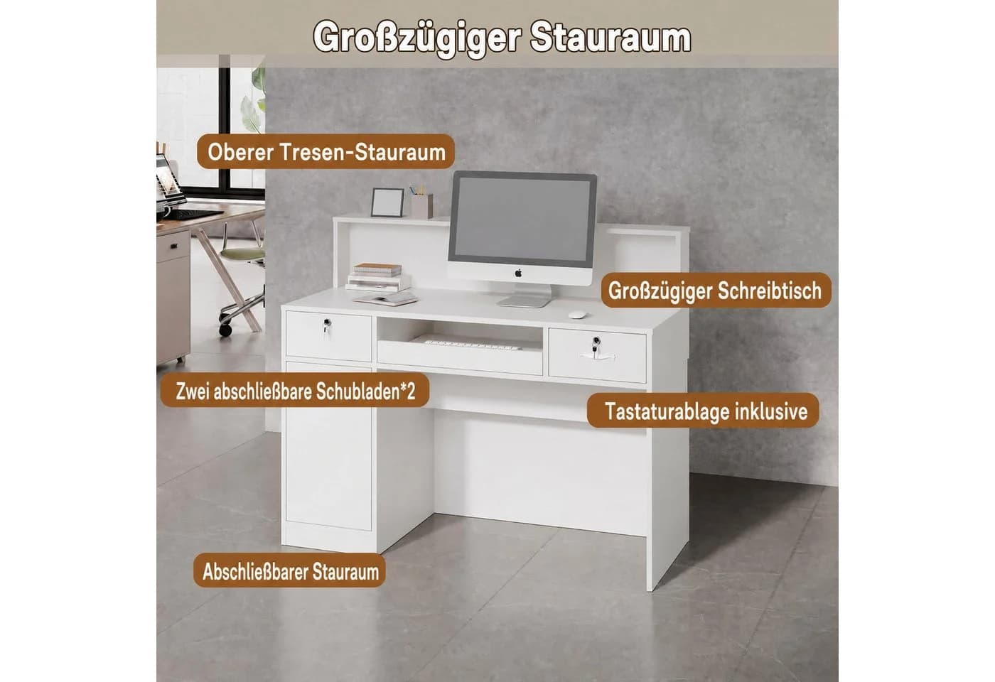 FUFU&GAGA Empfangstheke mit LED-Beleuchtung Weiß MDF - Bild 3