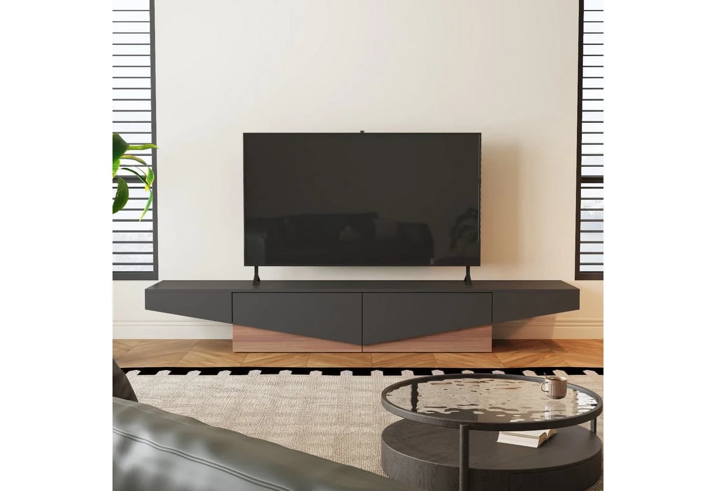 FUFU&GAGA Lowboard TV-Lowboard Weiß-Schwarz Industriestil MDF