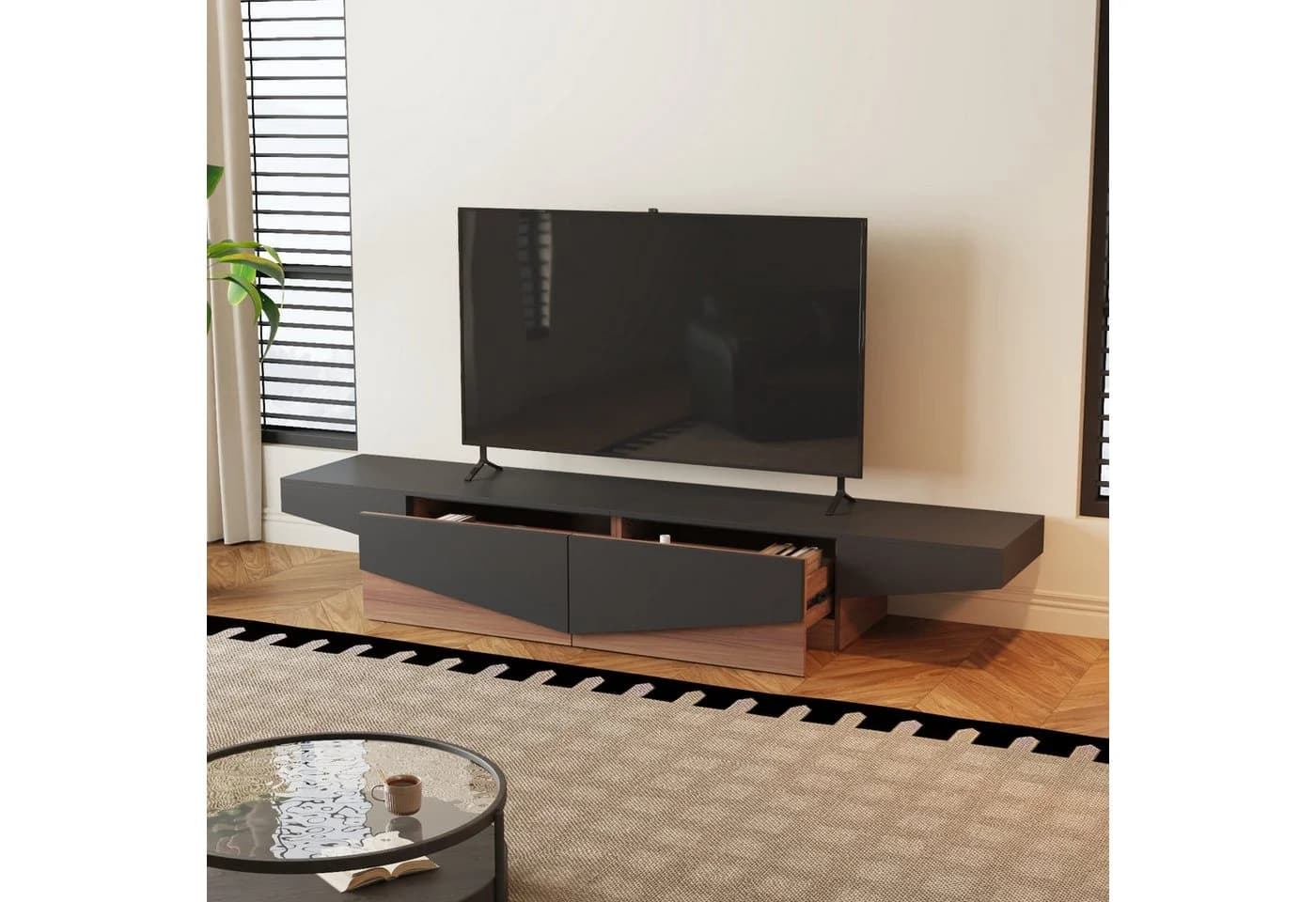 FUFU&GAGA Lowboard TV-Lowboard Weiß-Schwarz Industriestil MDF - Bild 3