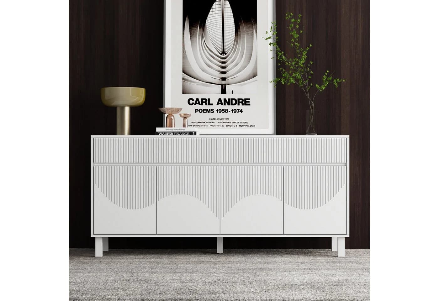 FUFU&GAGA Sideboard Komodenschrank 4 Türen 1 Schublade Weiß