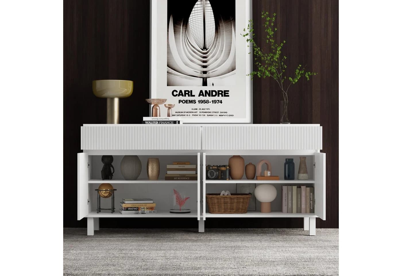 FUFU&GAGA Sideboard Komodenschrank 4 Türen 1 Schublade Weiß - Bild 3