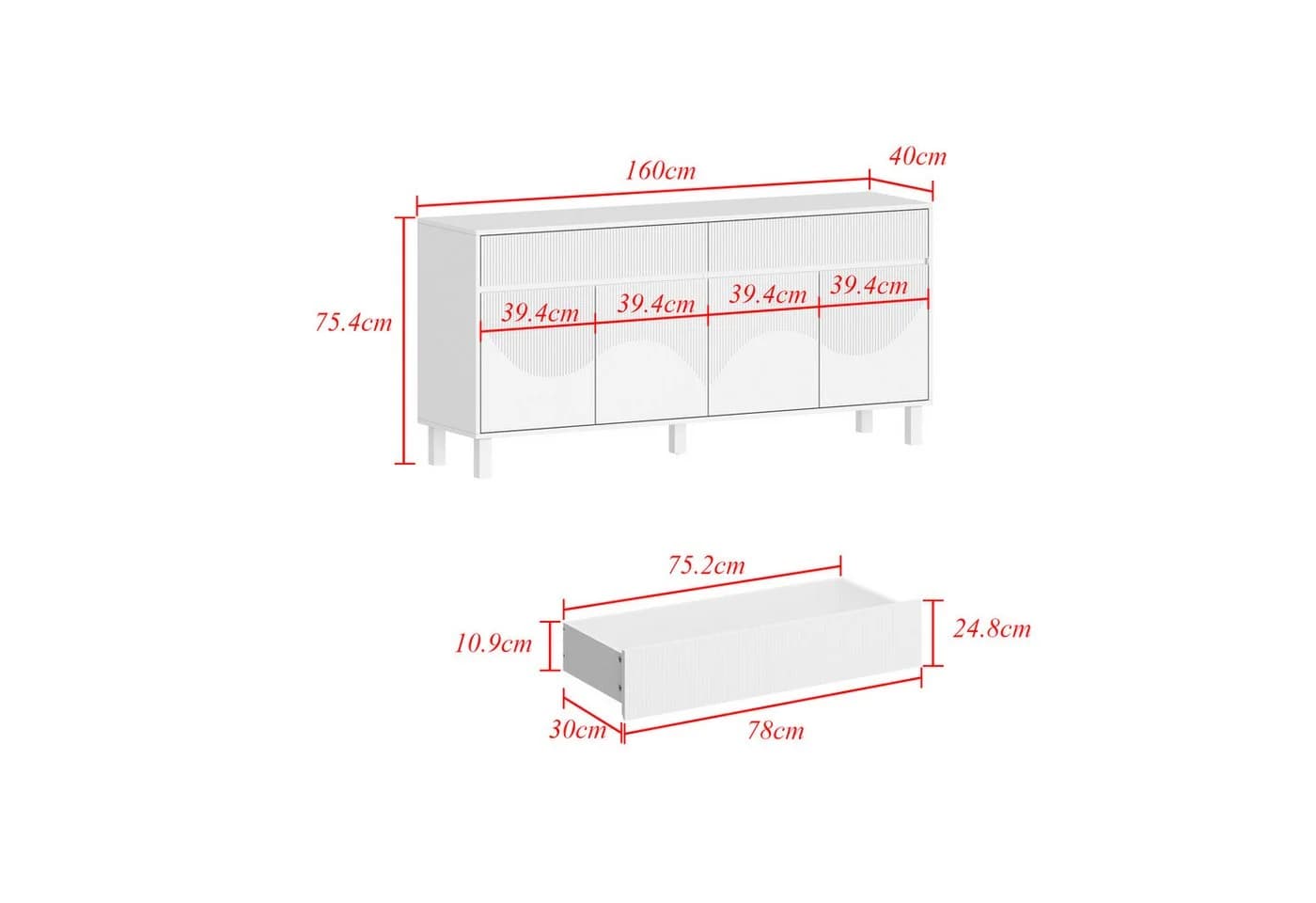 FUFU&GAGA Sideboard Komodenschrank 4 Türen 1 Schublade Weiß - Bild 4