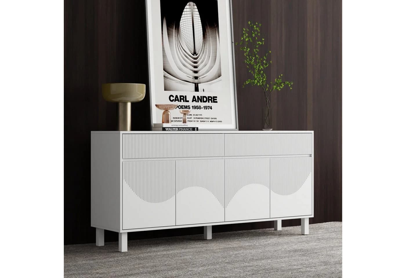 FUFU&GAGA Sideboard Komodenschrank 4 Türen 1 Schublade Weiß - Bild 5