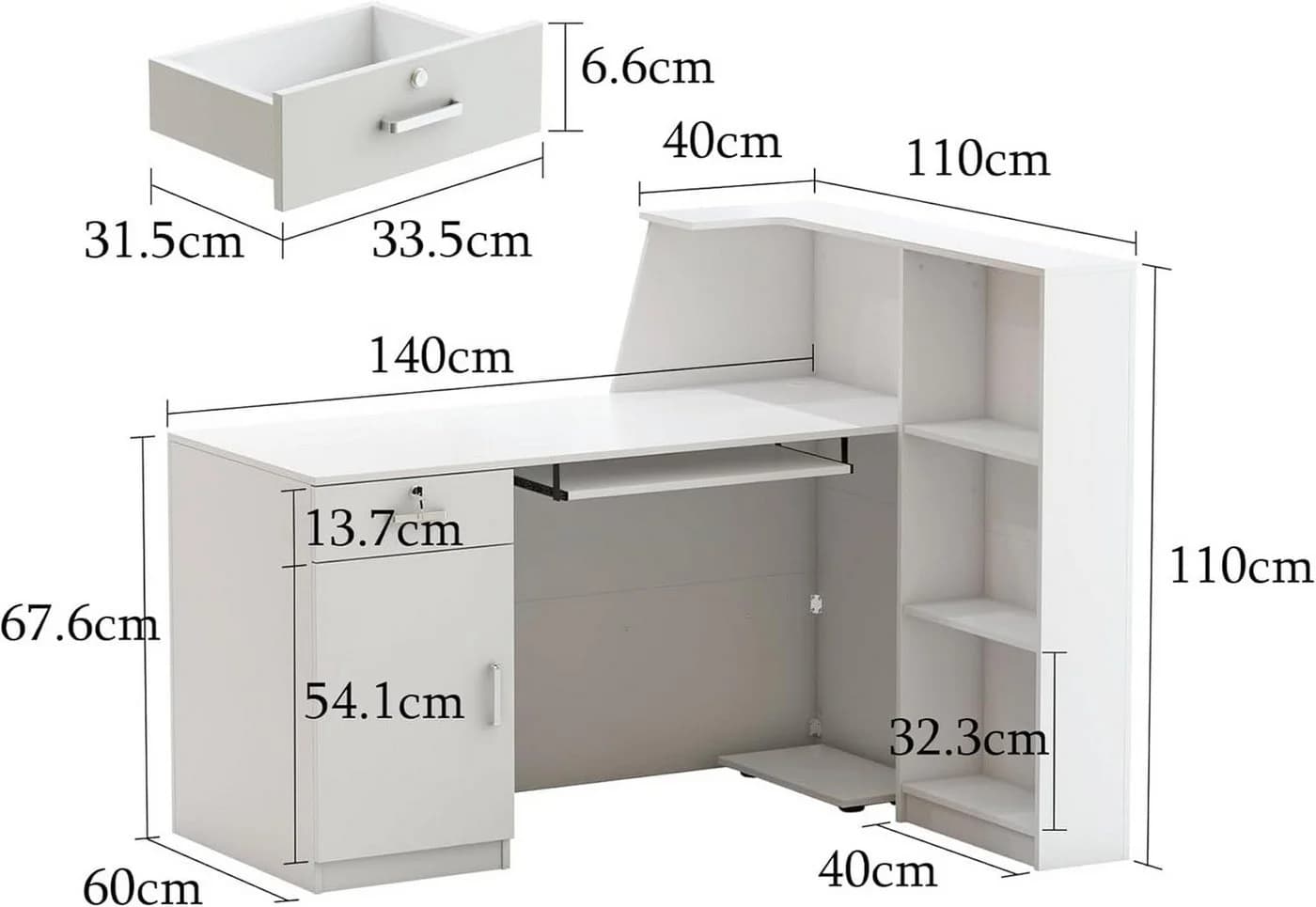 FUFU&GAGA Empfangstheke 140cm Weiss mit Sichtschutz und Schubladen - Bild 4