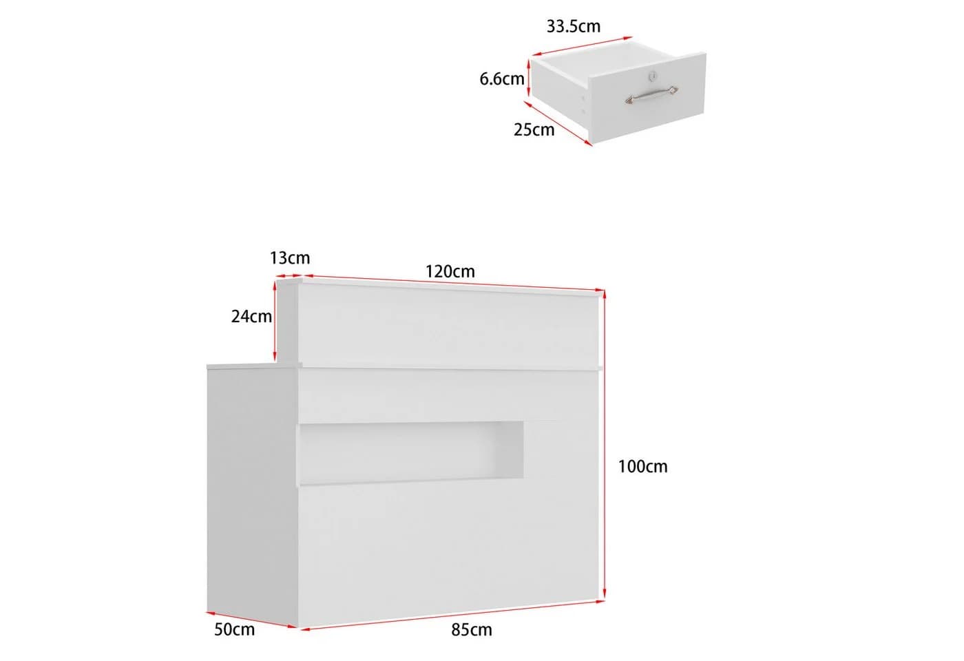 HOMSEE Empfangstheke mit 3 Schubladen & Ablageflächen, Rezeptionstheke, 120x50x100 cm