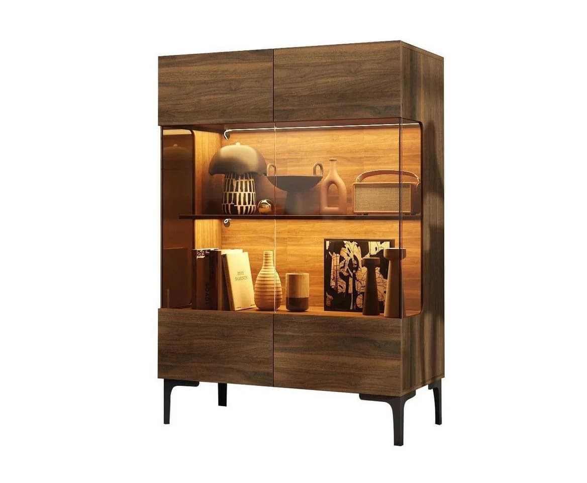 FUFU&GAGA Glasvitrine Moderner Vitrinenschrank Dunkelbraun mit LED-Beleuchtung - Bild 2