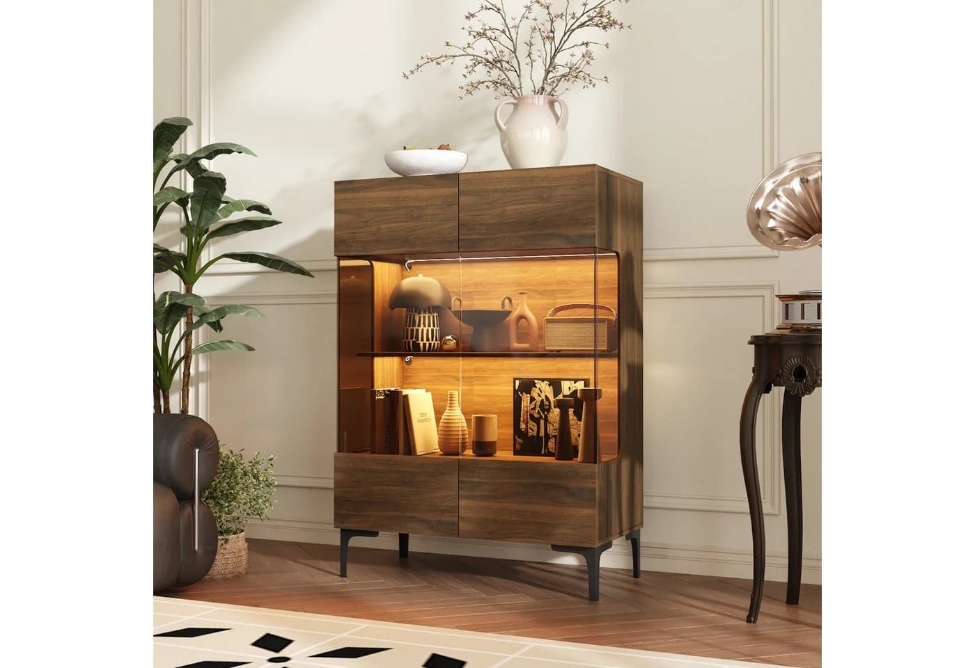 FUFU&GAGA Glasvitrine Moderner Vitrinenschrank Dunkelbraun mit LED-Beleuchtung - Bild 3