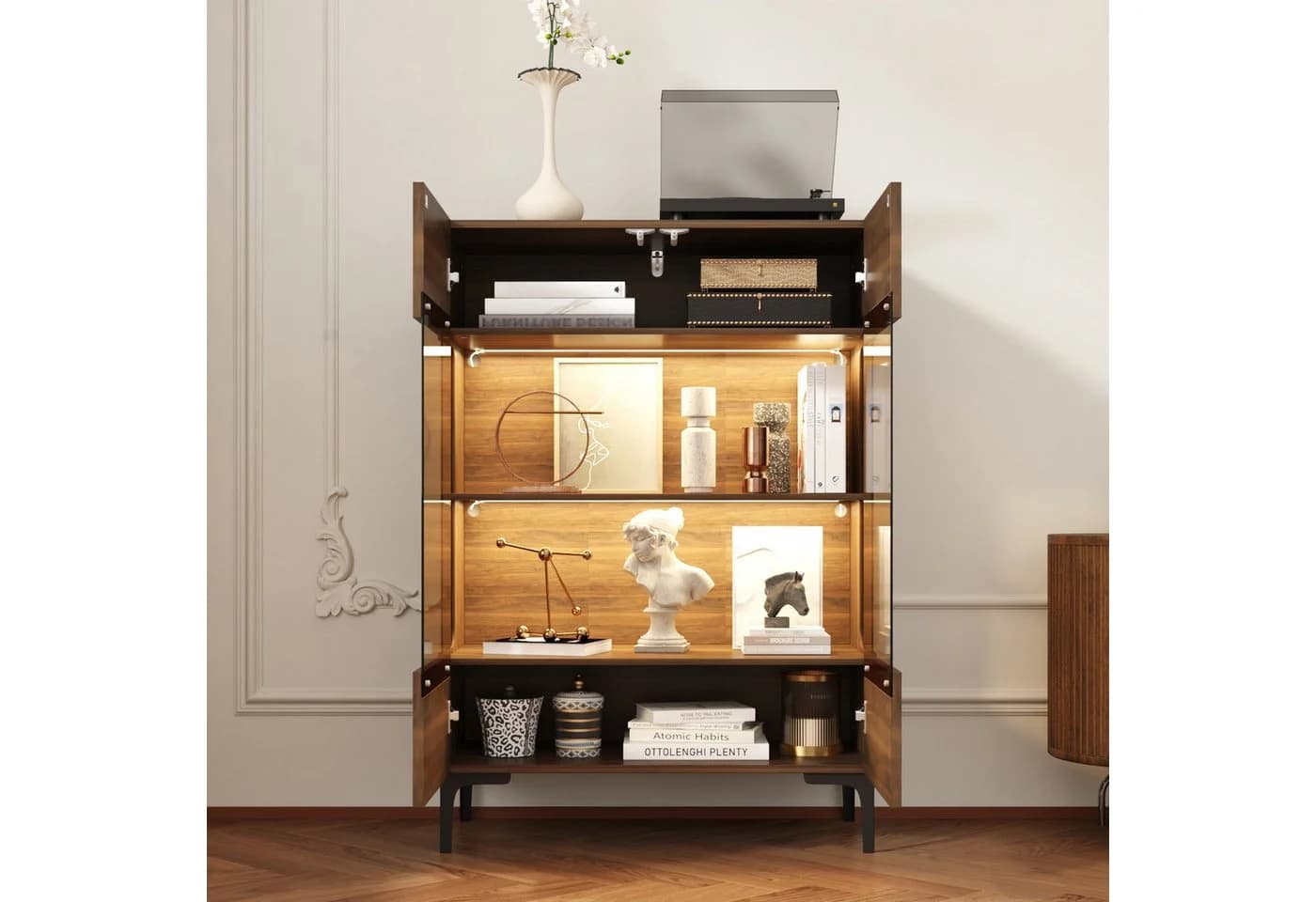 FUFU&GAGA Glasvitrine Moderner Vitrinenschrank Dunkelbraun mit LED-Beleuchtung - Bild 4