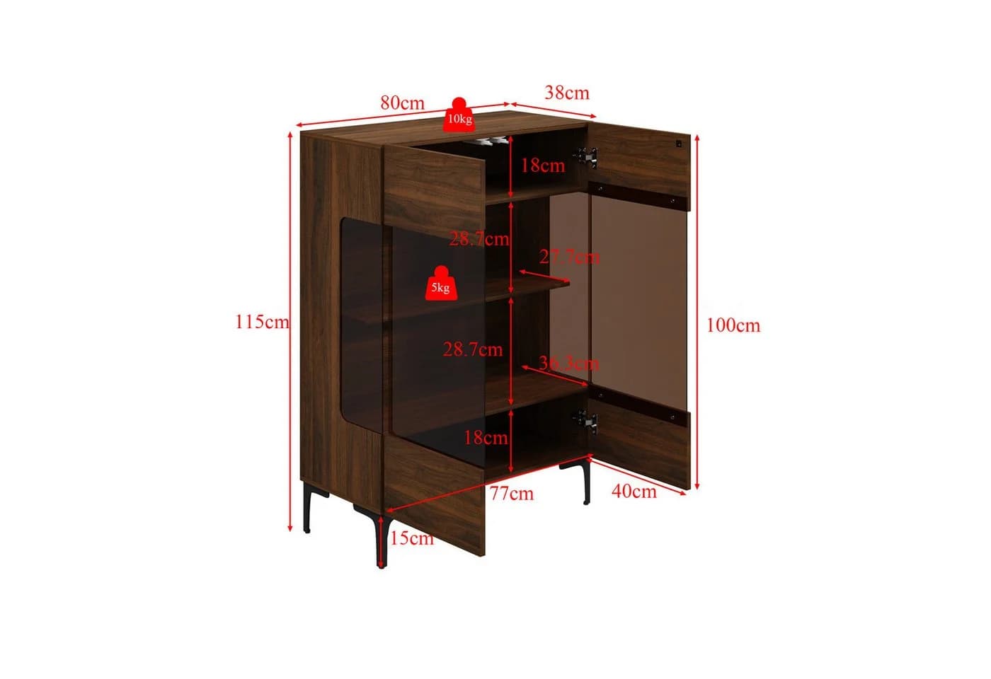 FUFU&GAGA Glasvitrine Moderner Vitrinenschrank Dunkelbraun mit LED-Beleuchtung - Bild 5