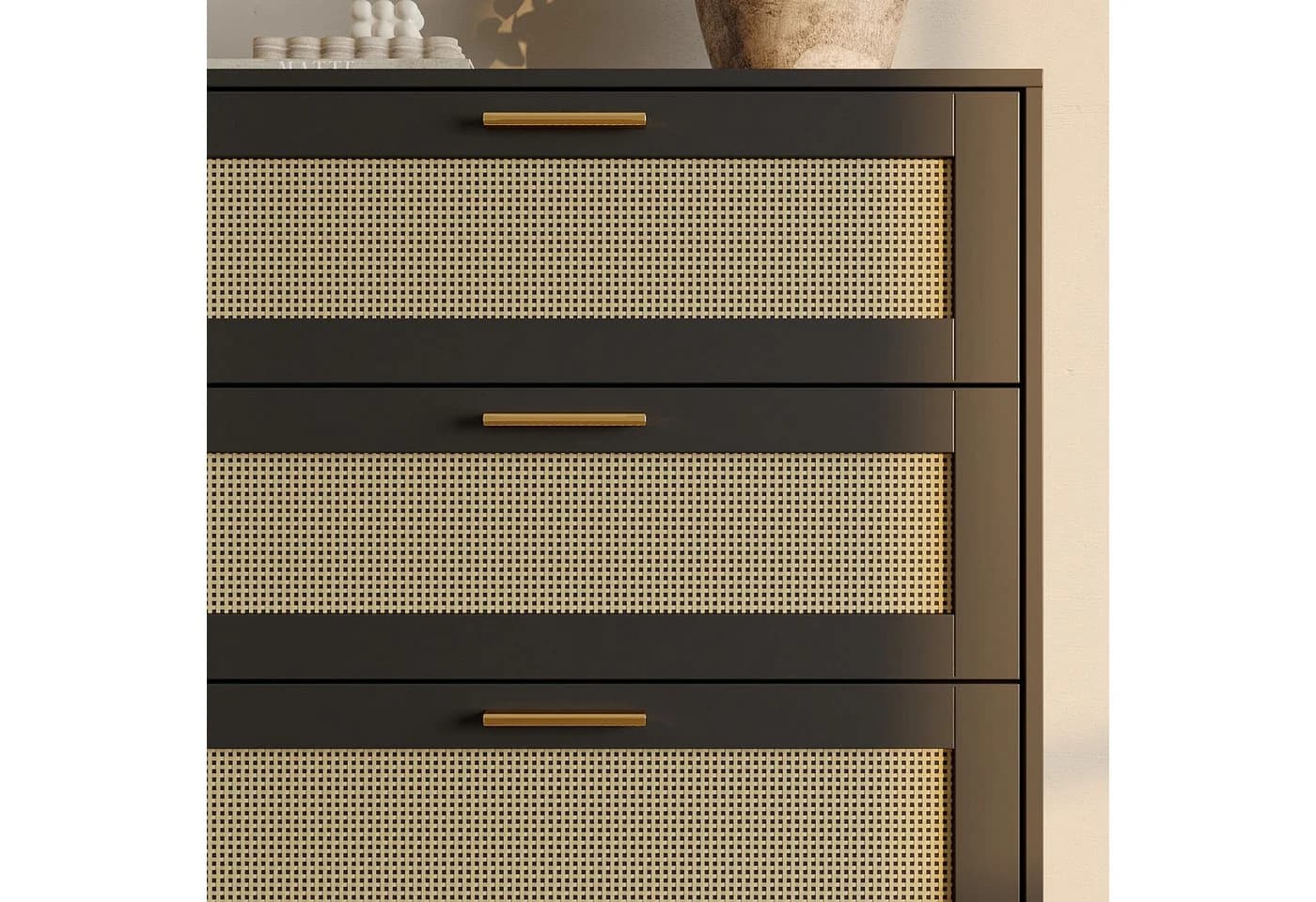 FUFU&GAGA Kommode 6 Schubladen Schwarz Rattan Gold - Bild 5