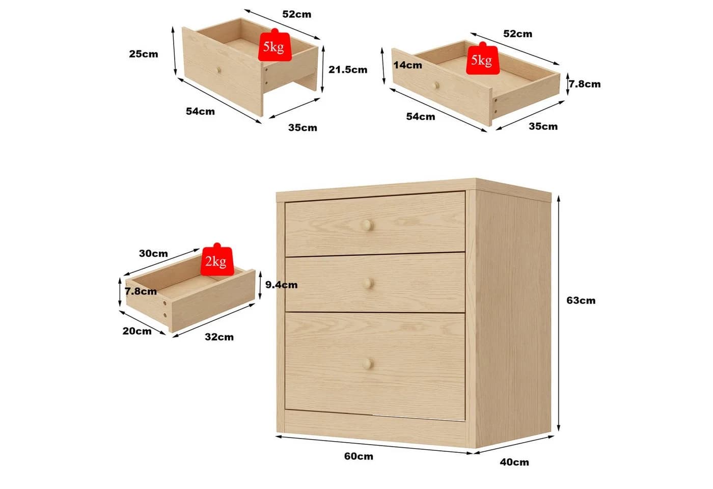 FUFU&GAGA Nachttisch mit 3 Schubladen und Geheimfach Beige MDF - Bild 4