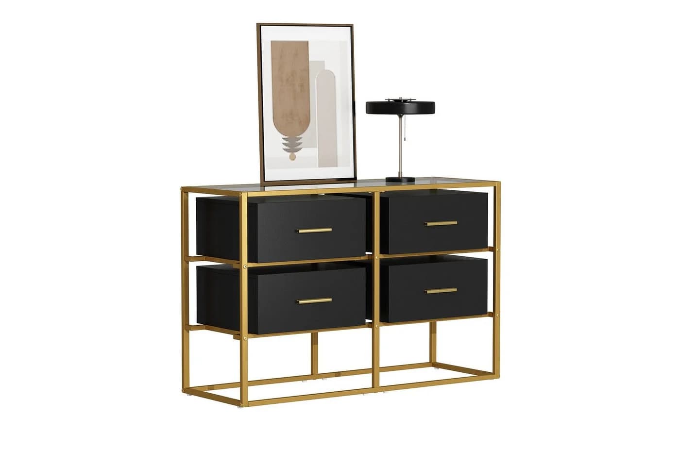 FUFU&GAGA Glas-Sideboard Schwarz-Gold Kommode MDF & Glas - Bild 2
