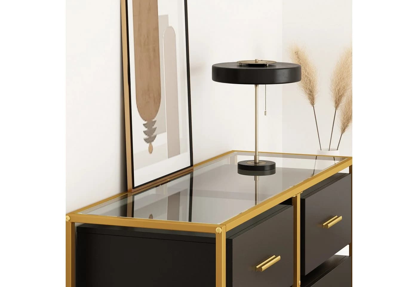 FUFU&GAGA Glas-Sideboard Schwarz-Gold Kommode MDF & Glas - Bild 5