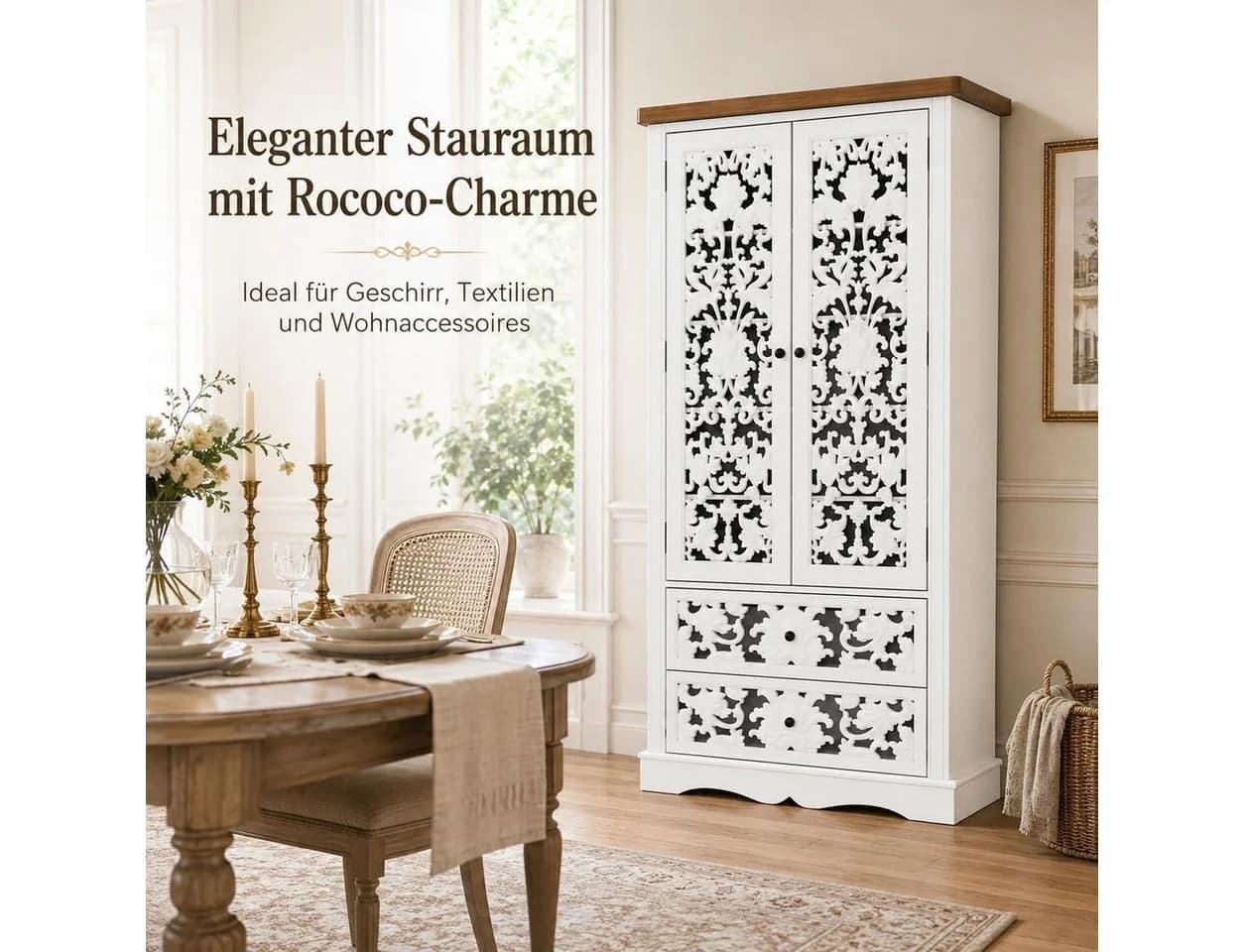 FUFU&GAGA Buffet Geschirrschrank Weiß Geschnitzte Türen - Bild 5