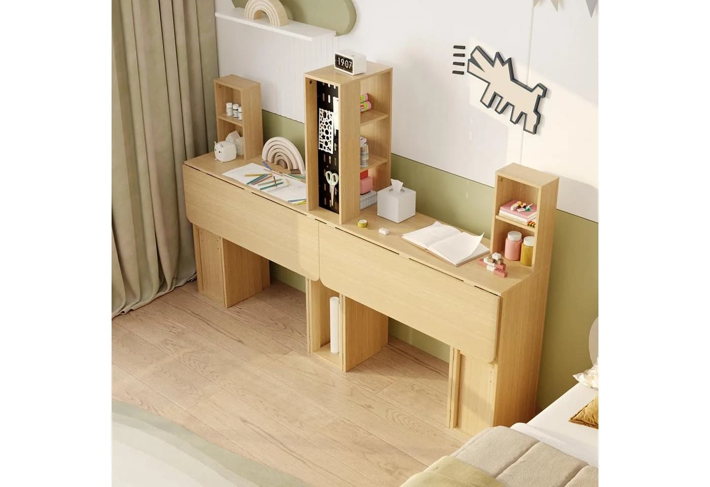 FUFU&GAGA Klapptisch Doppel-Falttisch mit Stauraum Beige