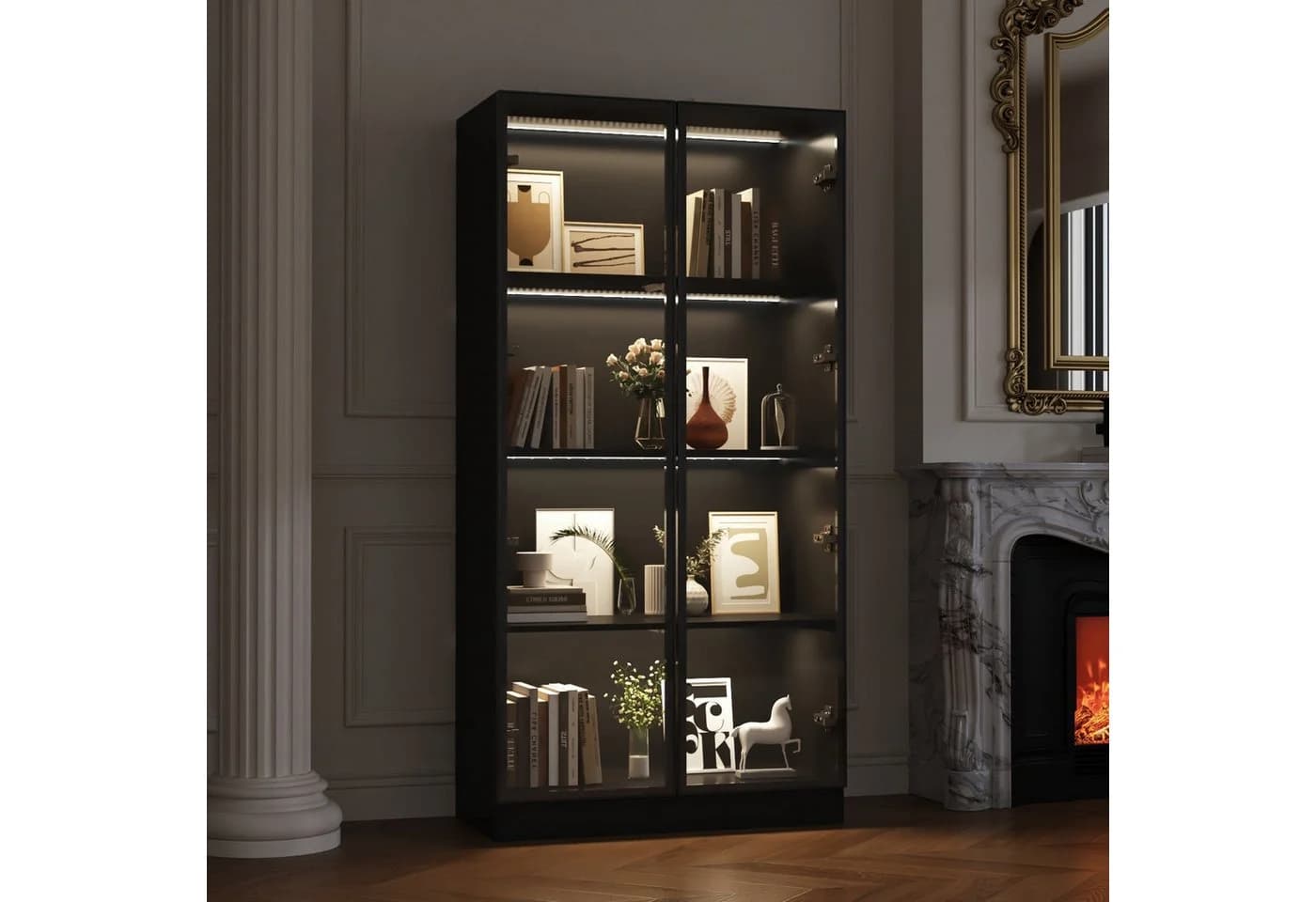 FUFU&GAGA Glasvitrine mit LED-Beleuchtung und Push-to-Open Türen