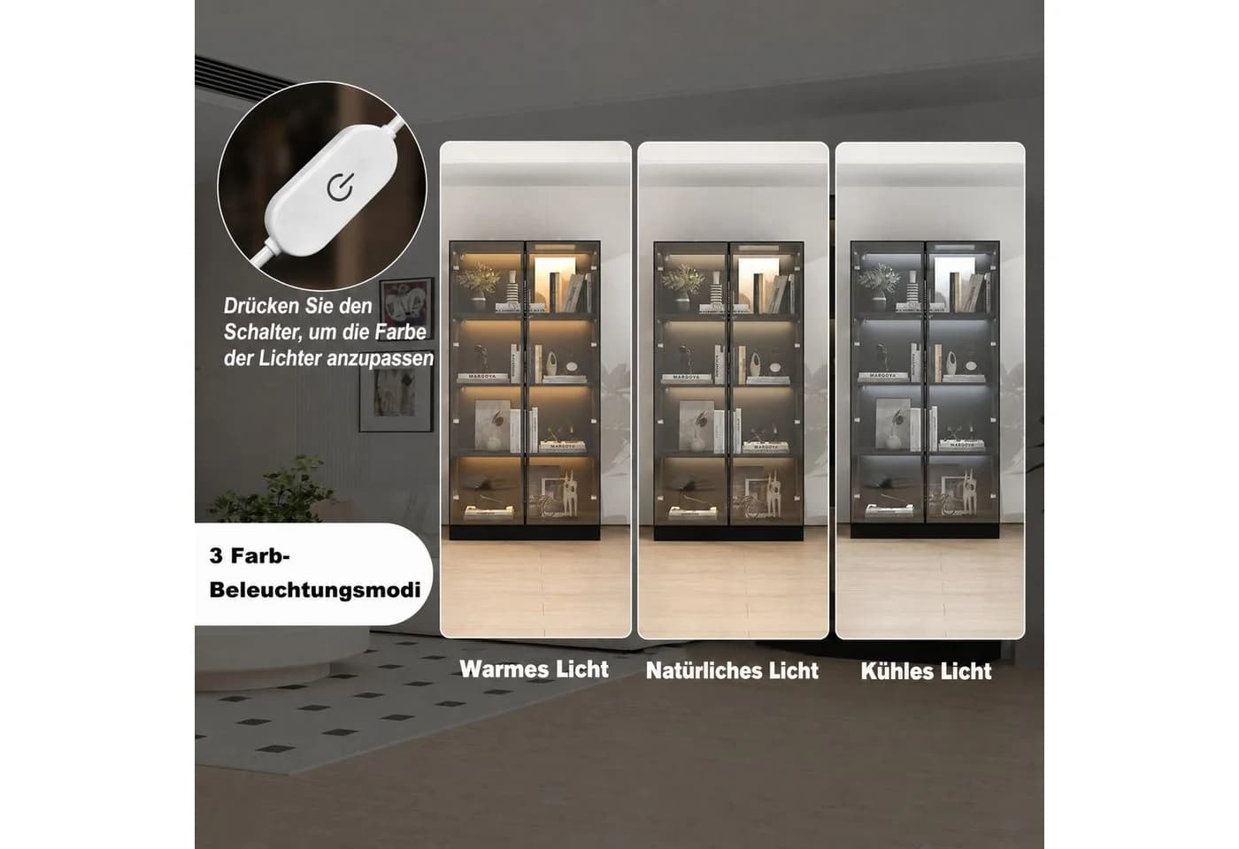 FUFU&GAGA Glasvitrine mit LED-Beleuchtung und Push-to-Open Türen - Bild 4