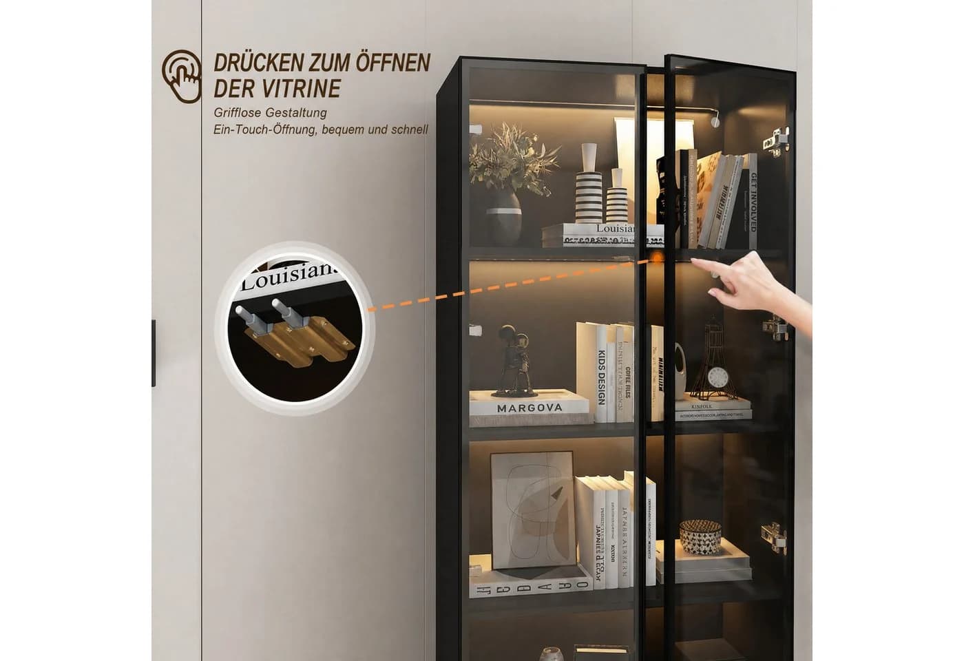 FUFU&GAGA Glasvitrine mit LED-Beleuchtung und Push-to-Open Türen - Bild 5