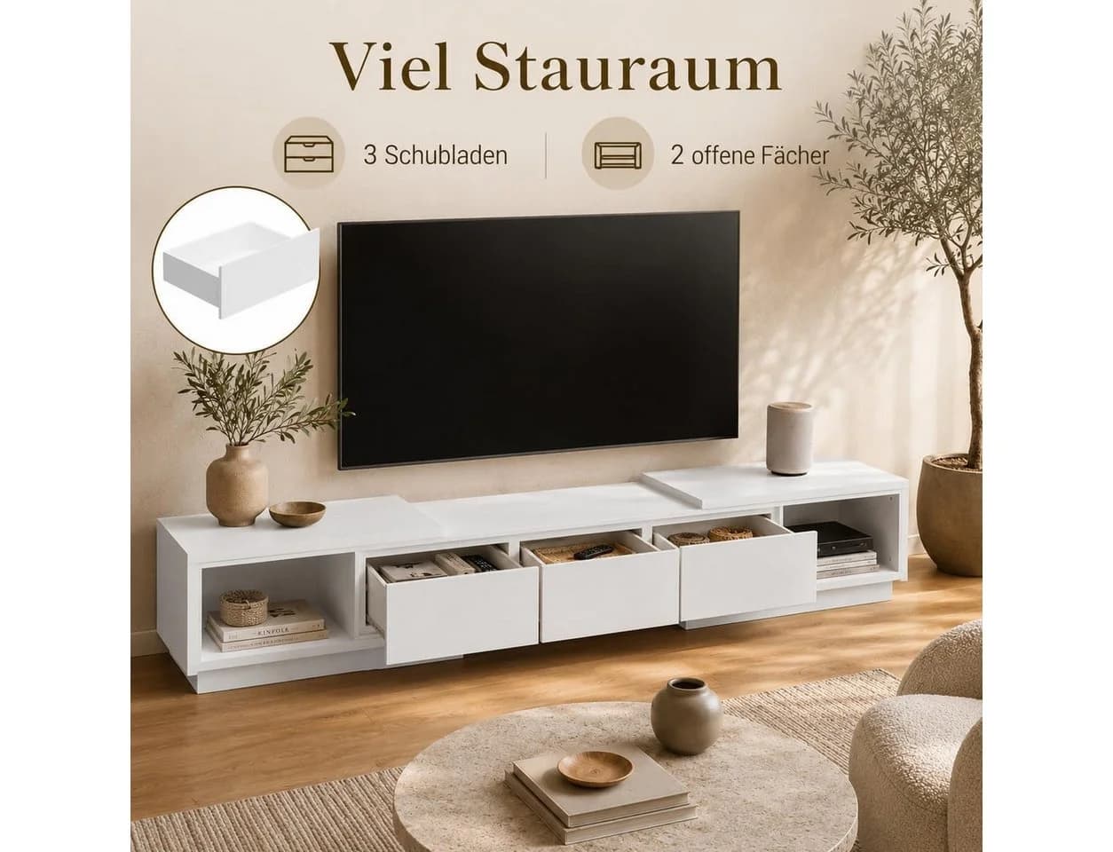 FUFU&GAGA TV-Schrank Weiß Schwarz Verstellbar 3 Schubladen
