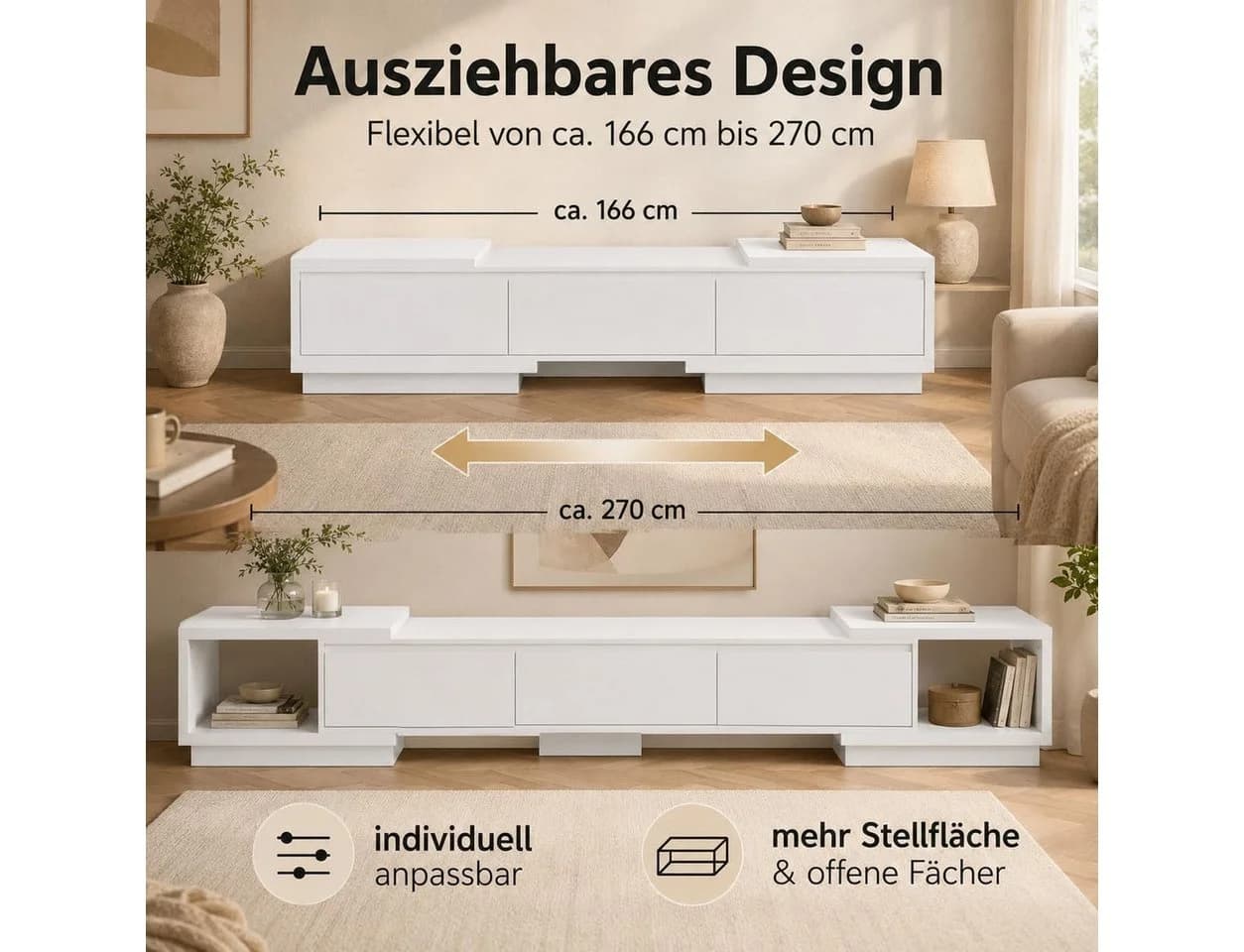 FUFU&GAGA TV-Schrank Weiß Schwarz Verstellbar 3 Schubladen - Bild 3