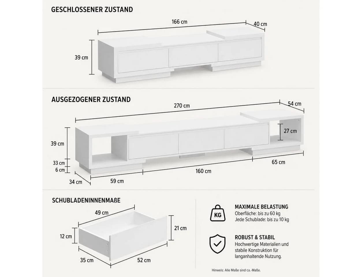 FUFU&GAGA TV-Schrank Weiß Schwarz Verstellbar 3 Schubladen - Bild 4