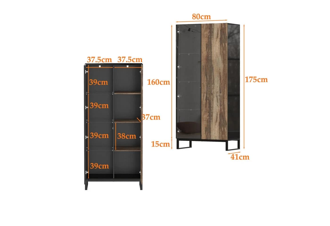 FUFU&GAGA Glasvitrine mit LED-Beleuchtung Schwarz Holzoptik - Bild 5