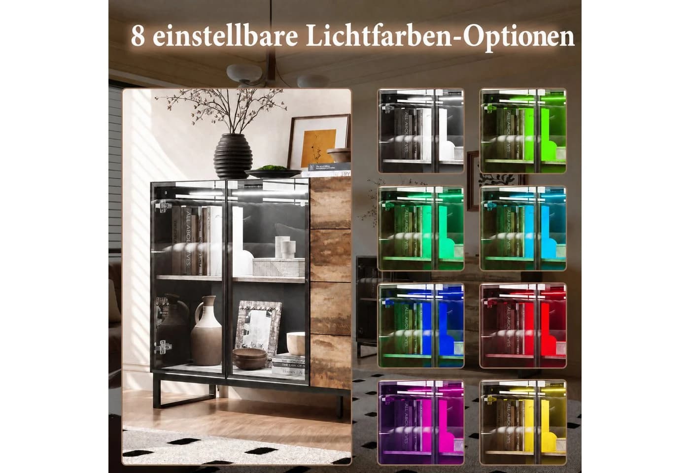 FUFU&GAGA Sideboard 160cm Schwarz Holz mit LED & Glasfront - Bild 5