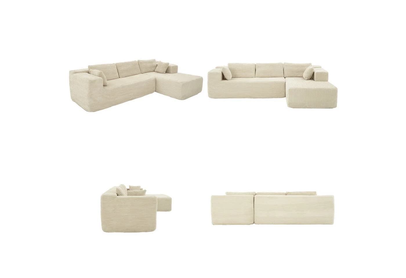 FUFU&GAGA Ecksofa Weiß mit breitem Lounger Stoff+Schaum