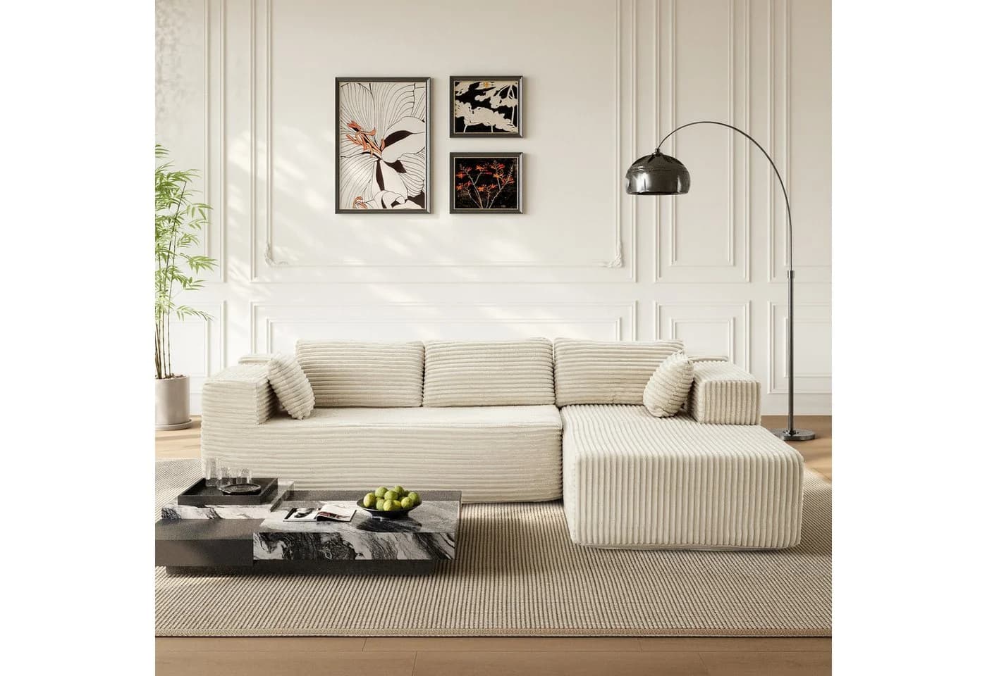 FUFU&GAGA Ecksofa Weiß mit breitem Lounger Stoff+Schaum - Bild 2