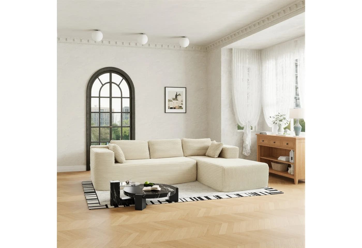 FUFU&GAGA Ecksofa Weiß mit breitem Lounger Stoff+Schaum - Bild 4