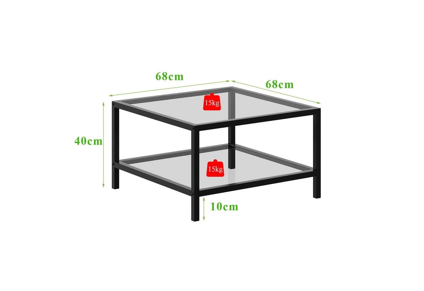 FUFU&GAGA Couchtisch Zweistufig mit Stauraum Schwarz Glas Metall - Bild 5