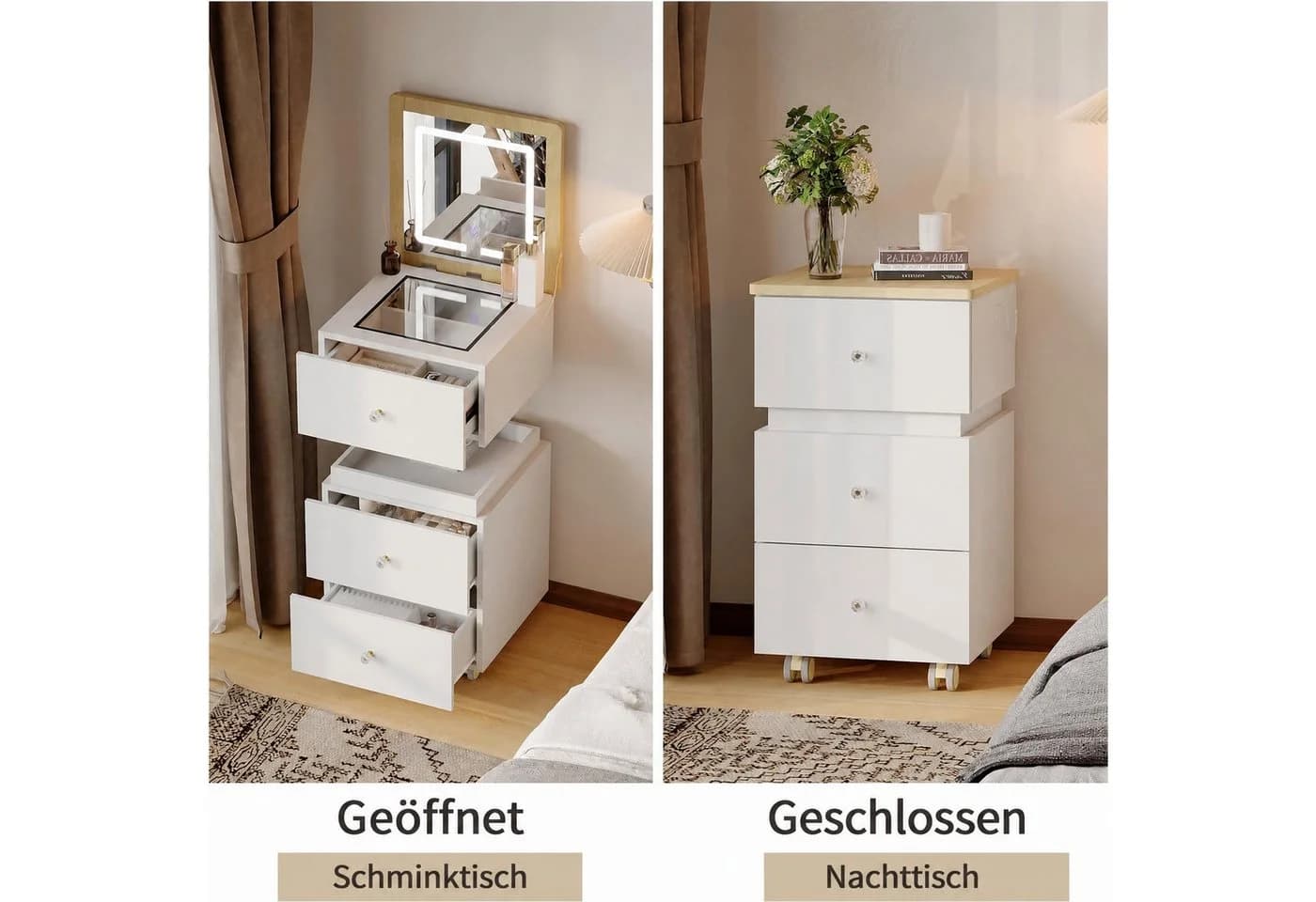 Höhenverstellbarer, drehbarer und beleuchteter Schminktisch aus Holz - Bild 3