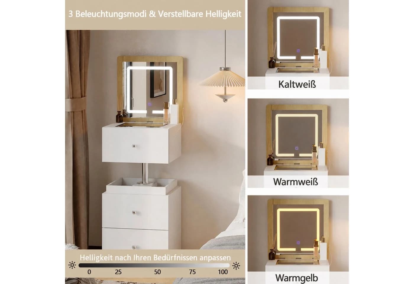 Höhenverstellbarer, drehbarer und beleuchteter Schminktisch aus Holz - Bild 5