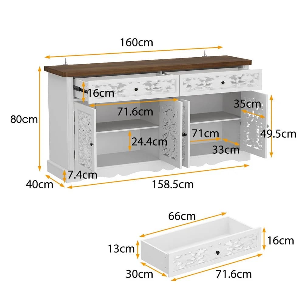 FUFU&GAGA Sideboard mit Schnitzmuster Buffet-Schrank weiß HDF - Bild 4