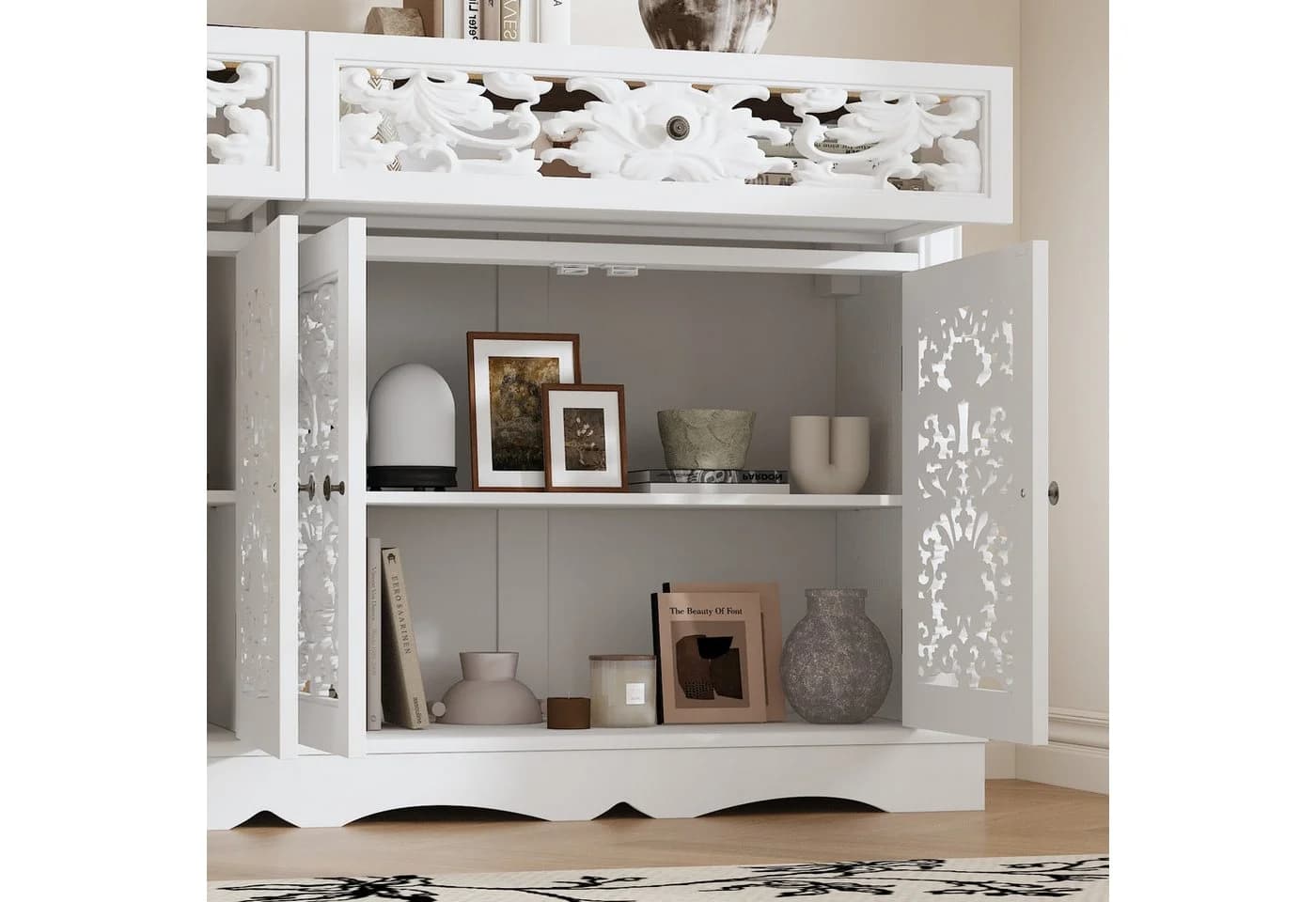 FUFU&GAGA Sideboard mit Schnitzmuster Buffet-Schrank weiß HDF - Bild 5