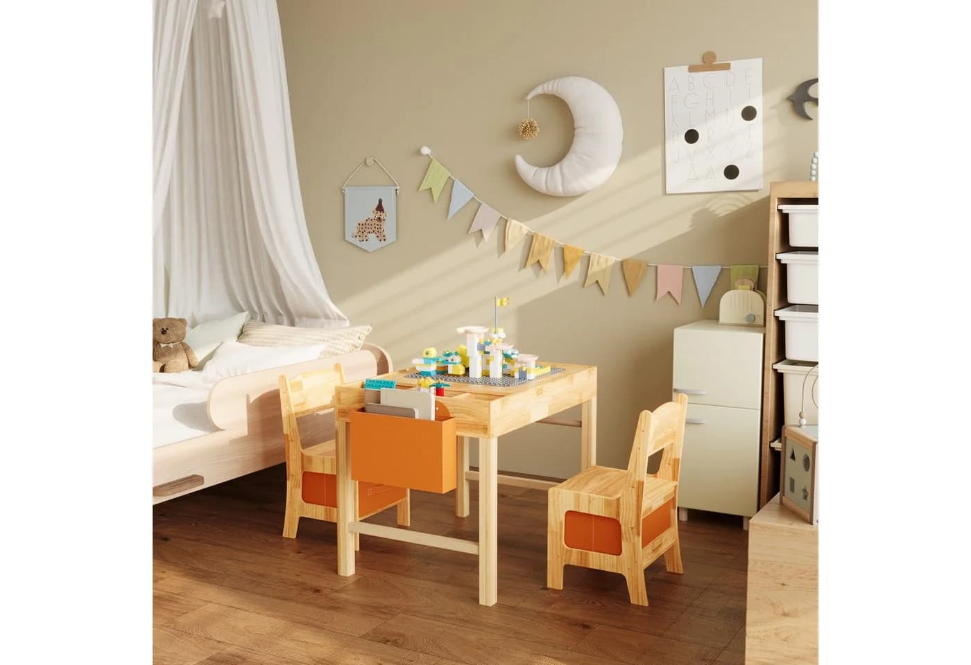 FUFU&GAGA Kindersitzgruppe Massivholz Kiefern mit 2 Stühlen