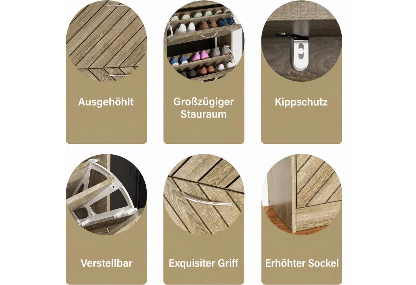 FUFU&GAGA Schuhschrank Eichenoptik 3 Fächer MDF - Bild 5