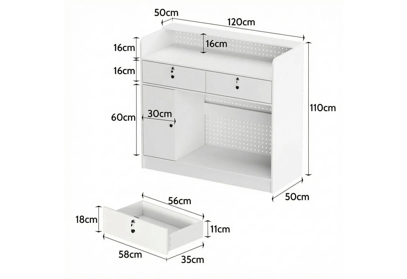 FUFU&GAGA Empfangstheke 120 cm mit Lochblech, 1 Tür, 2 Schubladen - Bild 3
